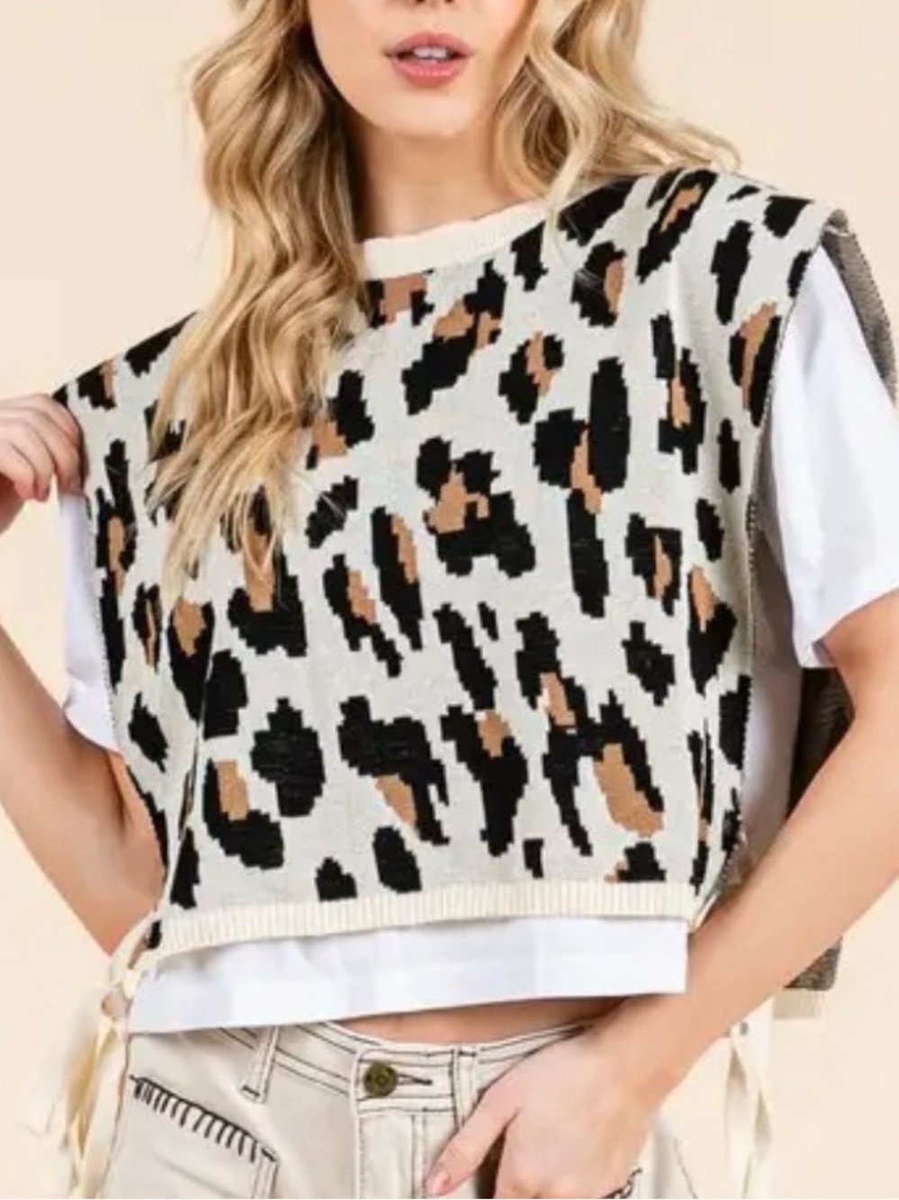 Zara twofer leopard sweater tee shirt layered top